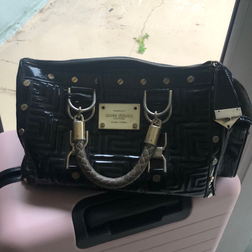 Versace “Snap Out Of It" Quilted Black Leather Bag